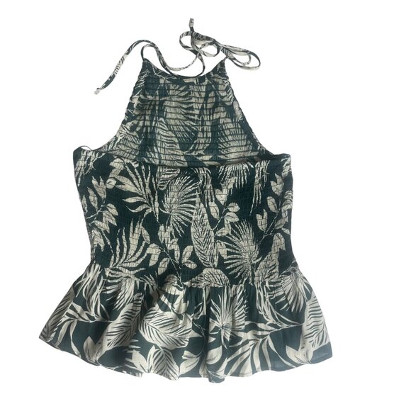 Patrons Of Peace Halter Top Tropical Leaf Peplum Hem Green Size Large New WOT - Picture 2 of 8